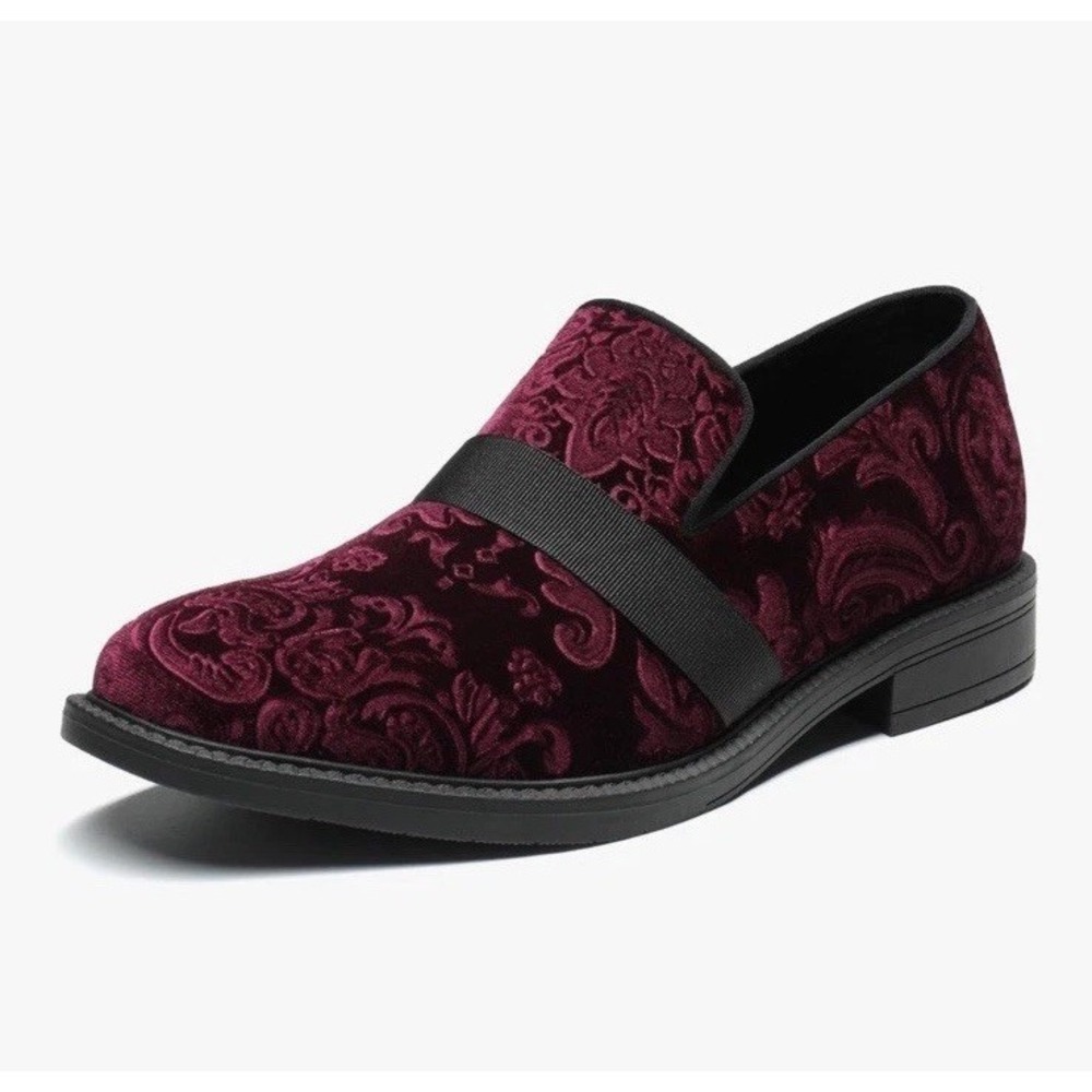 Bruno Marc Mens 11 Red Wine Paisley Velvet Slip On Loafers Dress Shoes Prom